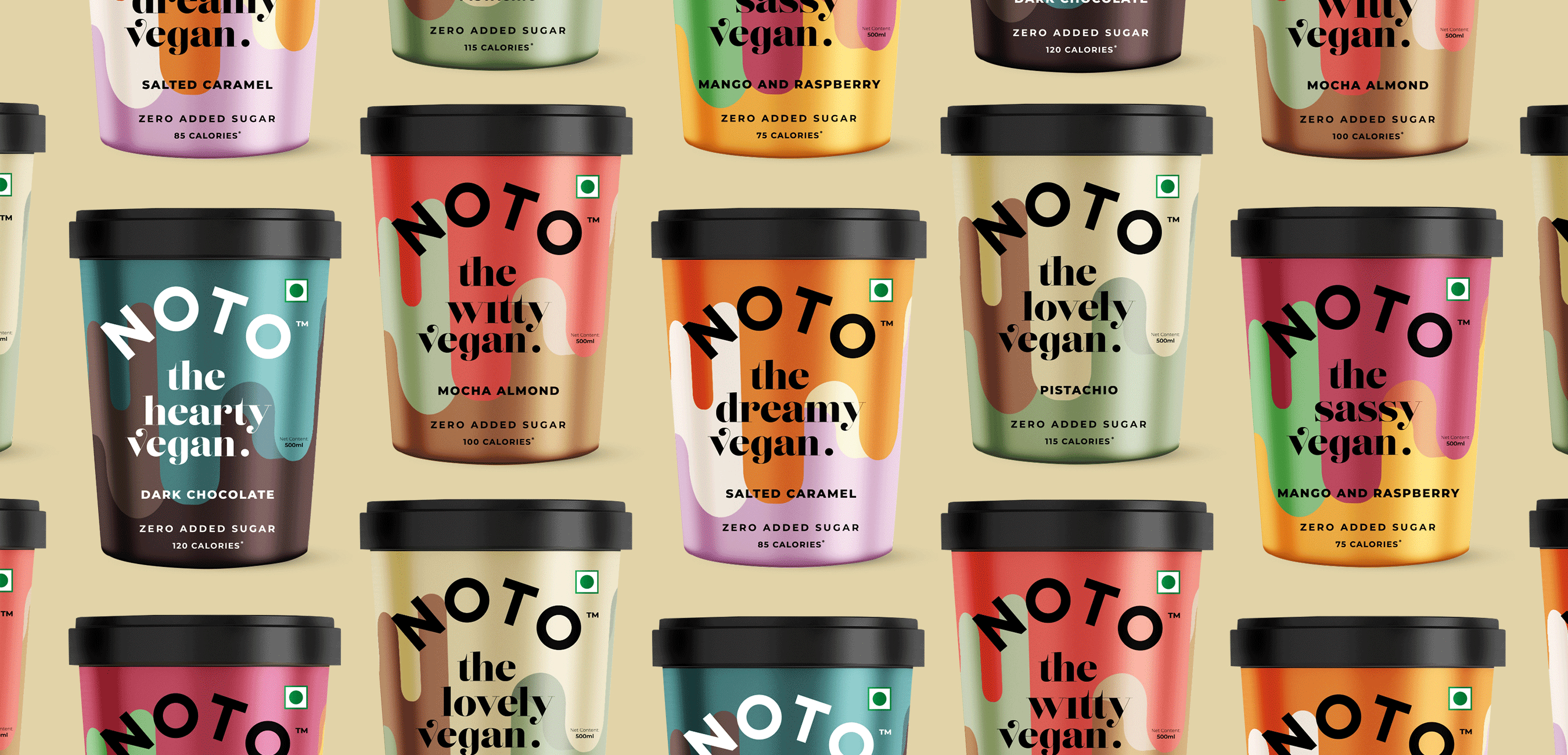 NOTO素食冰淇淋包装设计采用大胆、明亮的色调吸人眼球(图5)