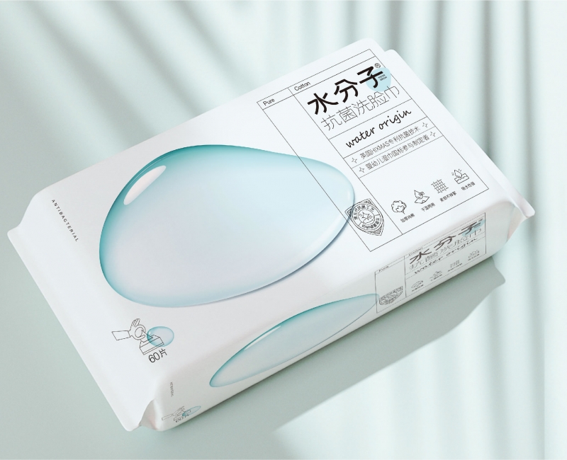 水分子湿巾洗脸巾包装设计包装设计案例 - 四喜设计作品